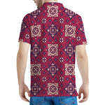 Red Boho Flower Pattern Print Men's Polo Shirt