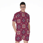 Red Boho Flower Pattern Print Men's Rompers