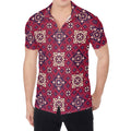 Red Boho Flower Pattern Print Men's Shirt
