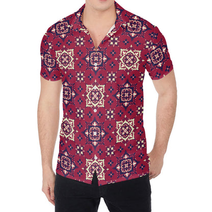 Red Boho Flower Pattern Print Men's Shirt
