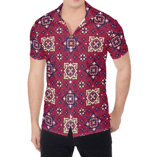 Red Boho Flower Pattern Print Men's Shirt