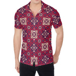 Red Boho Flower Pattern Print Men's Shirt
