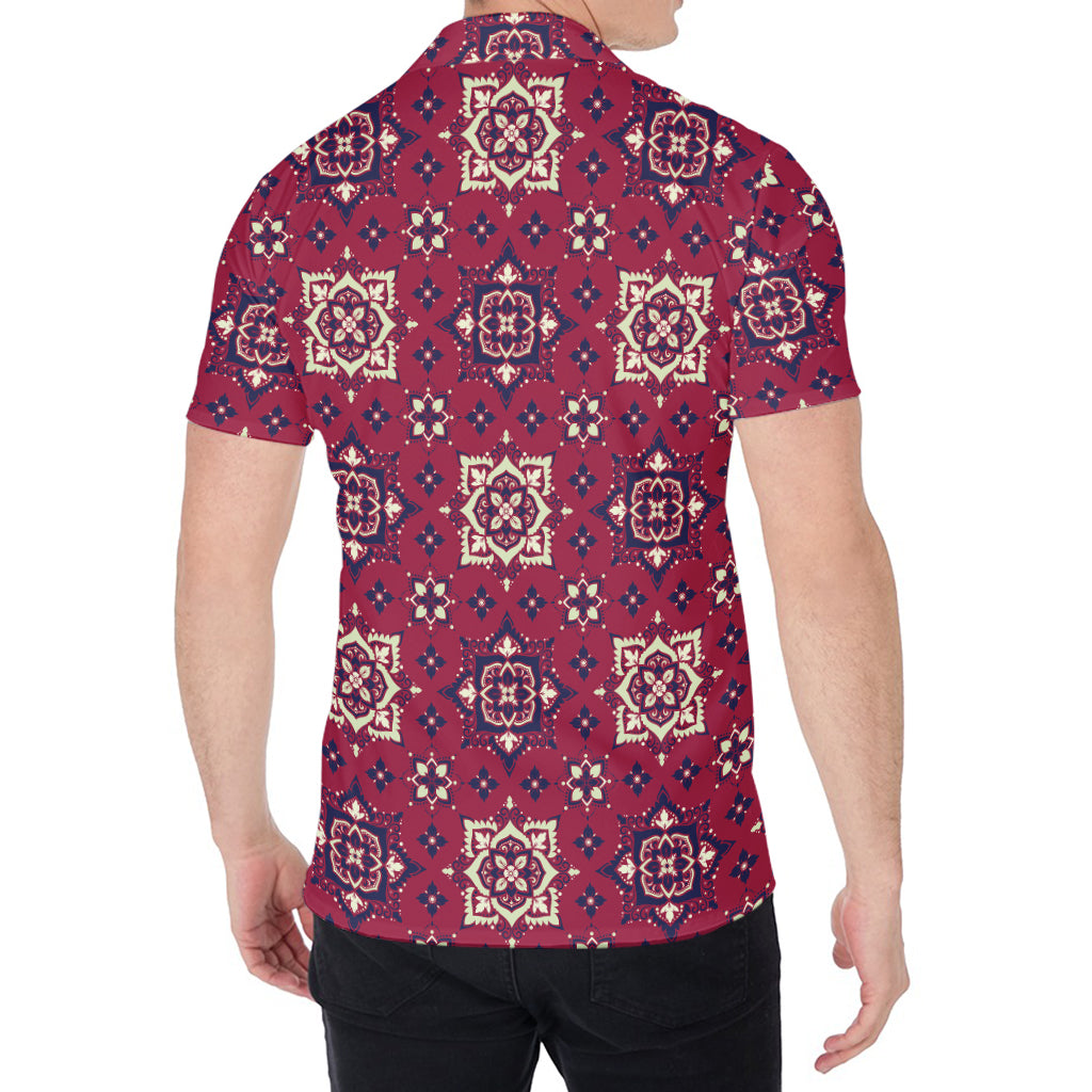 Red Boho Flower Pattern Print Men's Shirt