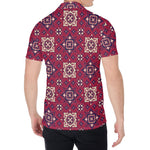 Red Boho Flower Pattern Print Men's Shirt