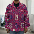 Red Boho Flower Pattern Print Men's Shirt Jacket