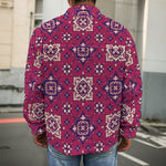 Red Boho Flower Pattern Print Men's Shirt Jacket