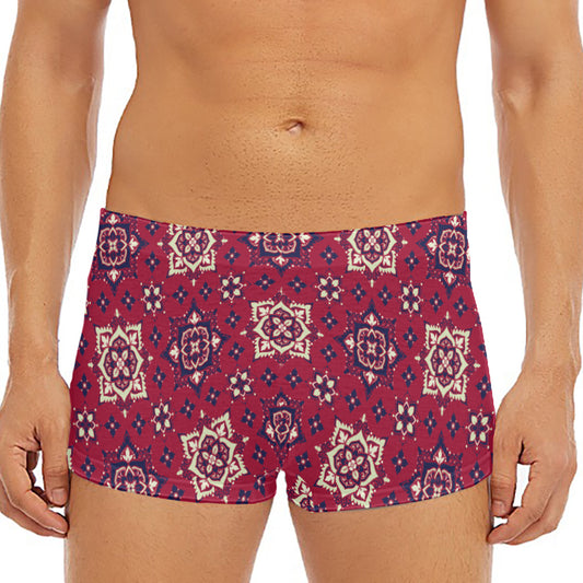 Red Boho Flower Pattern Print Men's Short Boxer Briefs