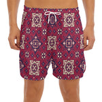 Red Boho Flower Pattern Print Men's Split Running Shorts