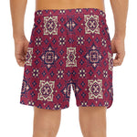 Red Boho Flower Pattern Print Men's Split Running Shorts