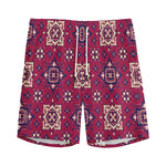 Red Boho Flower Pattern Print Men's Sports Shorts