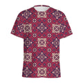 Red Boho Flower Pattern Print Men's Athletic T-Shirt