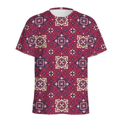 Red Boho Flower Pattern Print Men's Sports T-Shirt