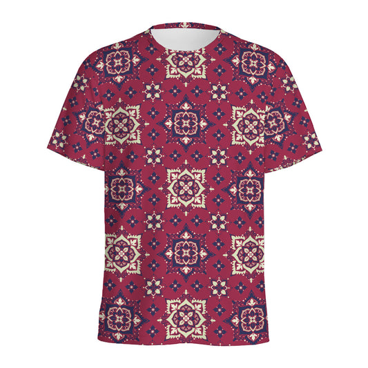 Red Boho Flower Pattern Print Men's Sports T-Shirt