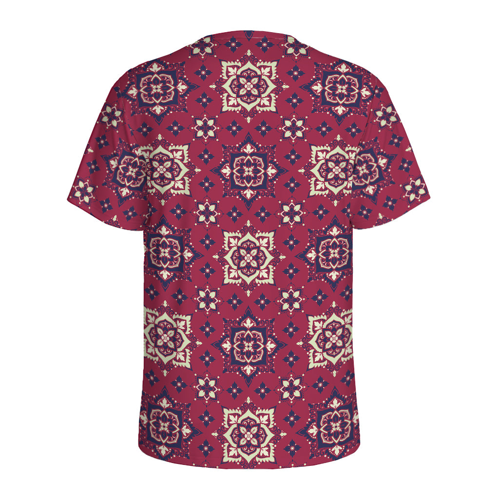 Red Boho Flower Pattern Print Men's Sports T-Shirt