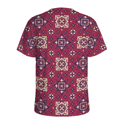 Red Boho Flower Pattern Print Men's Sports T-Shirt
