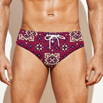 Red Boho Flower Pattern Print Men's Swim Briefs