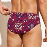 Red Boho Flower Pattern Print Men's Swim Briefs