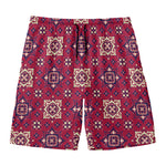 Red Boho Flower Pattern Print Men's Swim Trunks