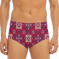 Red Boho Flower Pattern Print Men's Triangle Swim Briefs