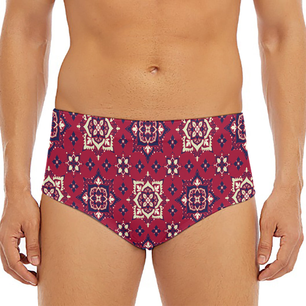 Red Boho Flower Pattern Print Men's Triangle Swim Briefs