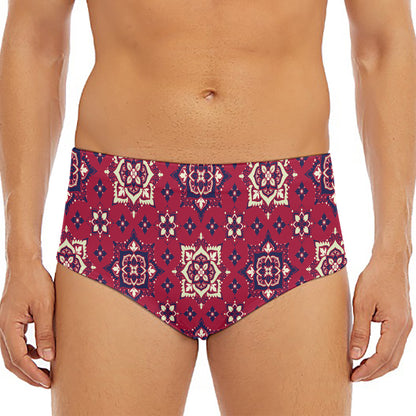 Red Boho Flower Pattern Print Men's Triangle Swim Briefs