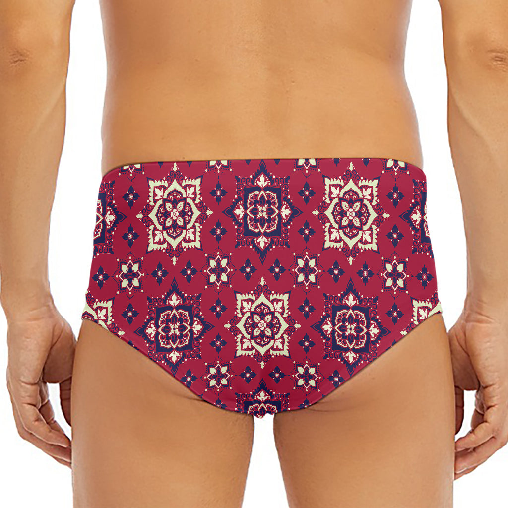 Red Boho Flower Pattern Print Men's Triangle Swim Briefs