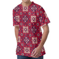 Red Boho Flower Pattern Print Men's Velvet T-Shirt