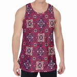 Red Boho Flower Pattern Print Men's Velvet Tank Top