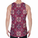 Red Boho Flower Pattern Print Men's Velvet Tank Top