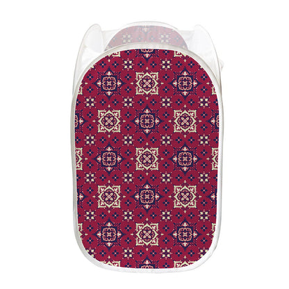 Red Boho Flower Pattern Print Mesh Laundry Hamper