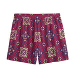 Red Boho Flower Pattern Print Mesh Shorts