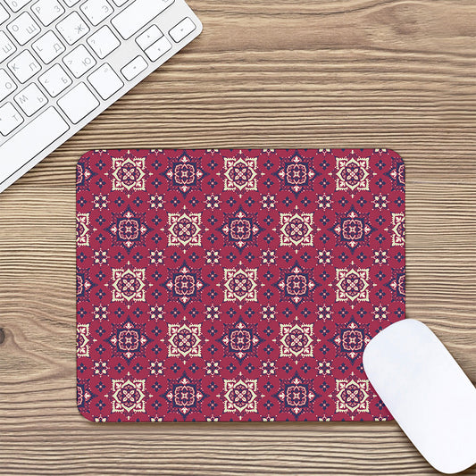 Red Boho Flower Pattern Print Mouse Pad