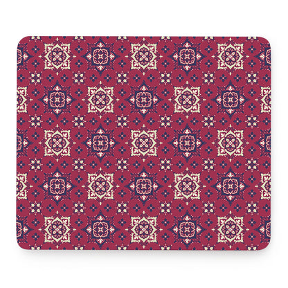Red Boho Flower Pattern Print Mouse Pad