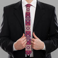 Red Boho Flower Pattern Print Necktie