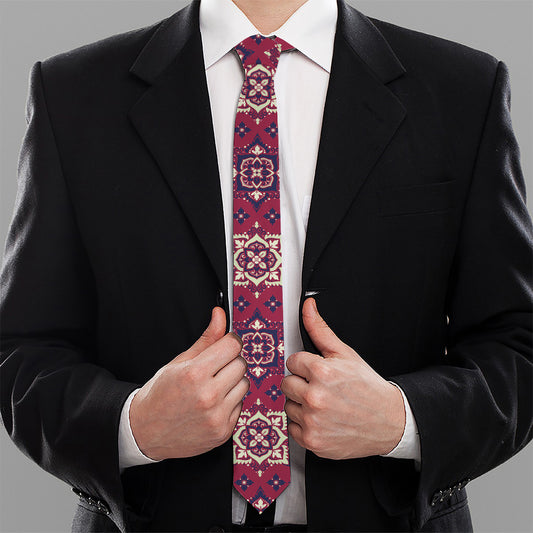 Red Boho Flower Pattern Print Necktie