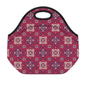 Red Boho Flower Pattern Print Neoprene Lunch Bag