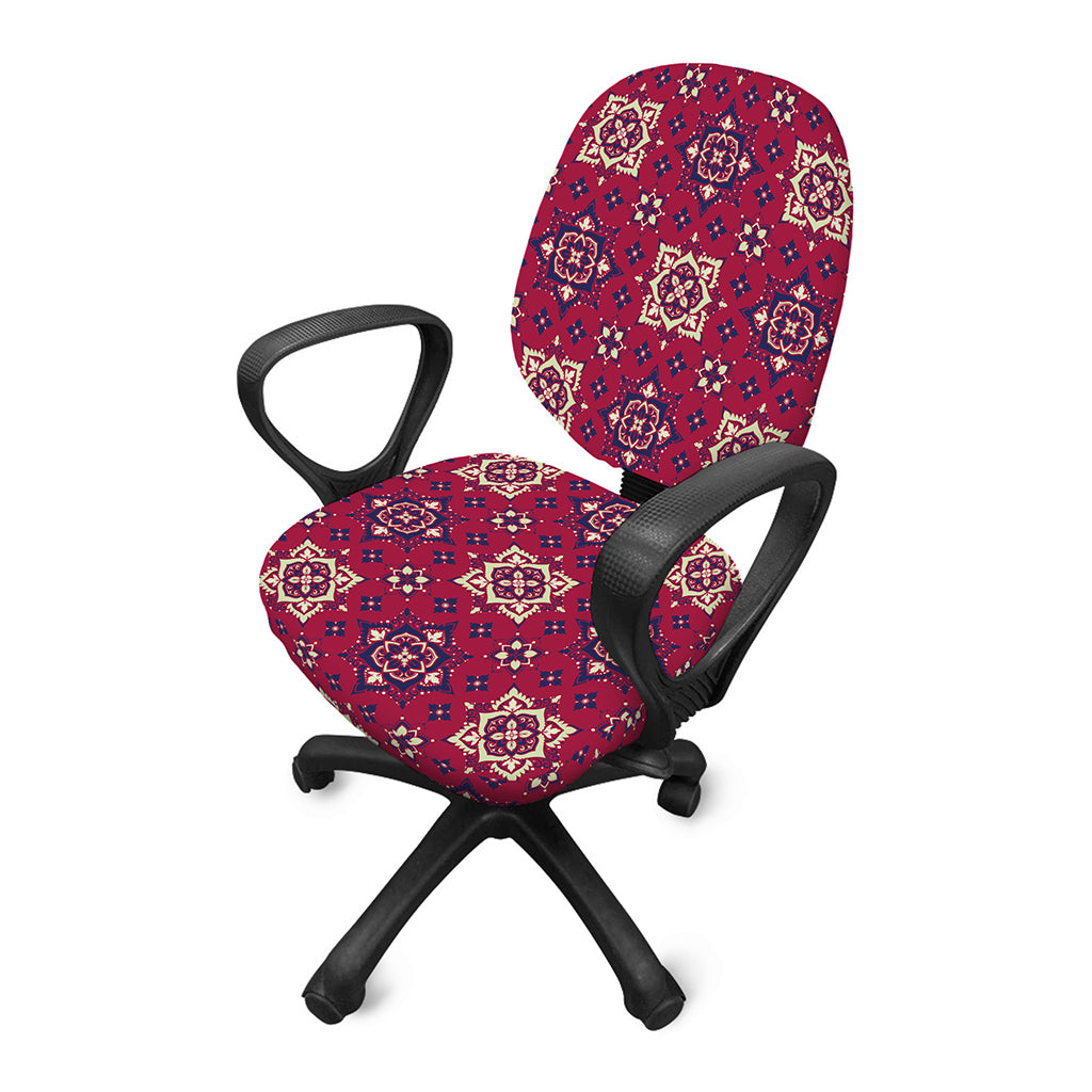 Red Boho Flower Pattern Print Office Chair Cover