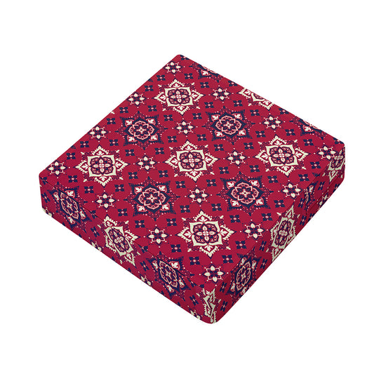 Red Boho Flower Pattern Print Outdoor Seat Cushion Cover