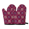 Red Boho Flower Pattern Print Oven Mitts