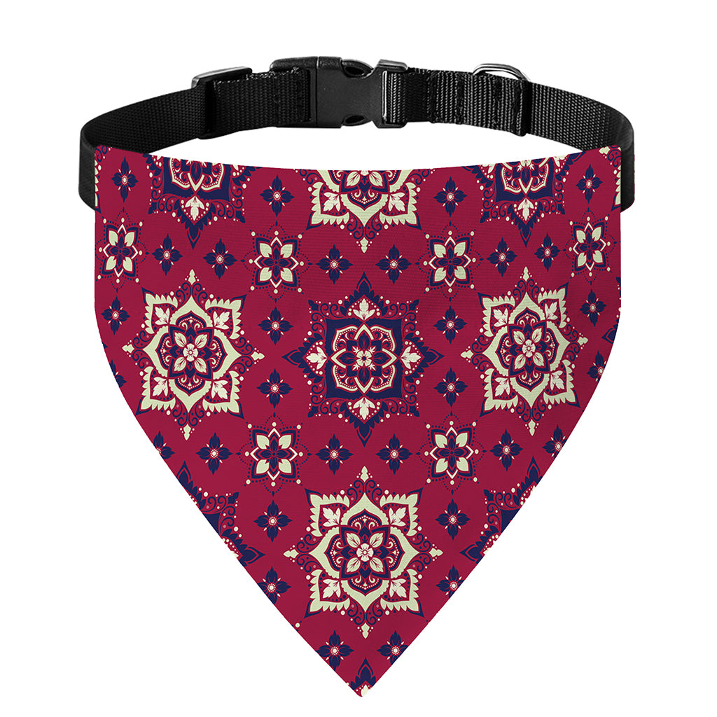 Red Boho Flower Pattern Print Over The Collar Dog Bandana