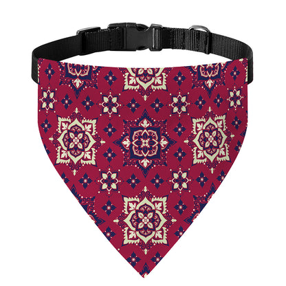 Red Boho Flower Pattern Print Over The Collar Dog Bandana