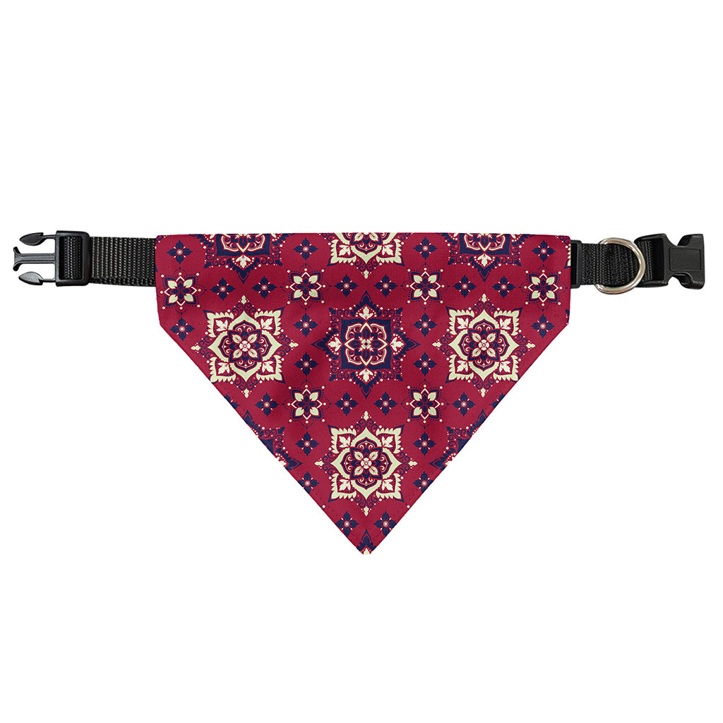 Red Boho Flower Pattern Print Over The Collar Dog Bandana