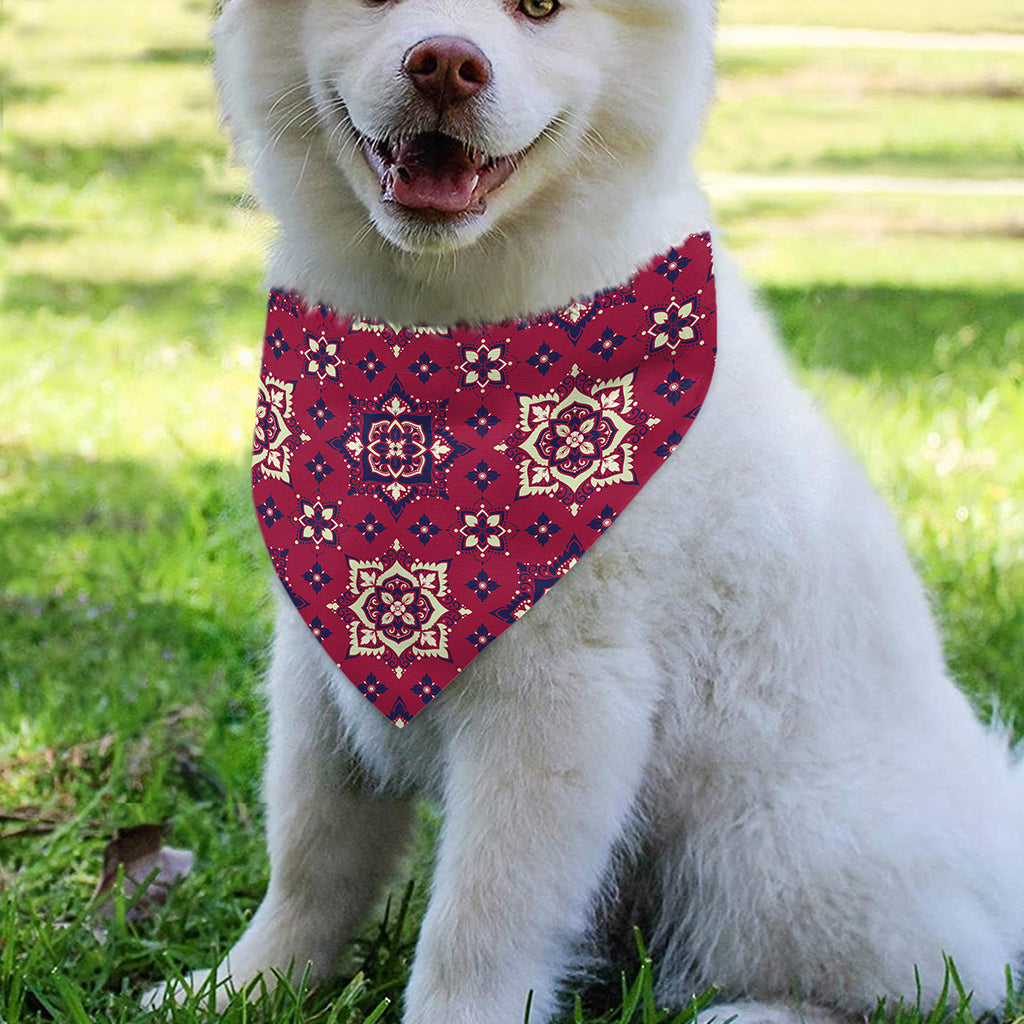 Red Boho Flower Pattern Print Over The Collar Dog Bandana