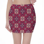 Red Boho Flower Pattern Print Pencil Mini Skirt