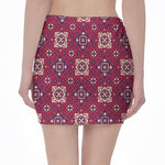 Red Boho Flower Pattern Print Pencil Mini Skirt