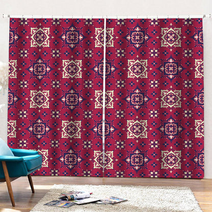 Red Boho Flower Pattern Print Pencil Pleat Curtains