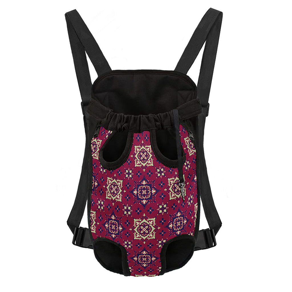 Red Boho Flower Pattern Print Pet Carrier Backpack