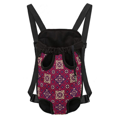 Red Boho Flower Pattern Print Pet Carrier Backpack