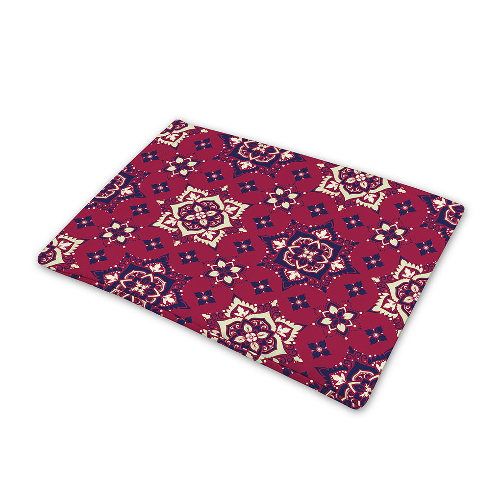Red Boho Flower Pattern Print Pet Cooling Mat Cover