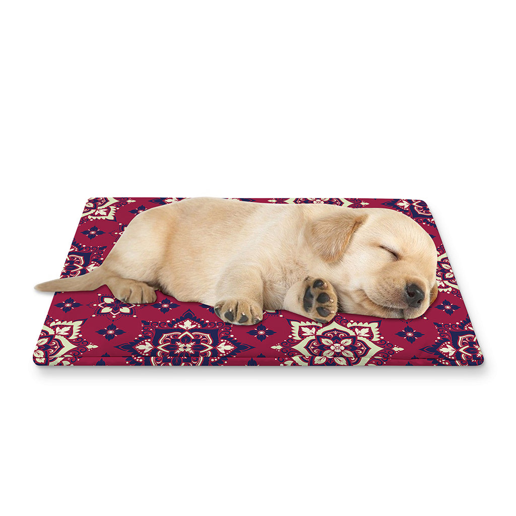 Red Boho Flower Pattern Print Pet Cooling Mat Cover